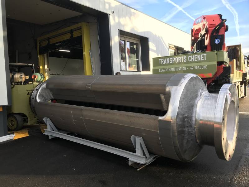 Rechargement Laser d’un cylindre de laminage de 26 tonnes avec de la Stellite 21 à saint Martin la plaine proche de Lyon